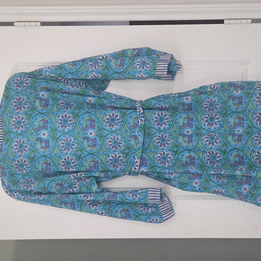 🪻Beautiful 100% Cotton Robe In Blue, Green, Purple, Floral And Elephant Pattern - Picture 7 of 14